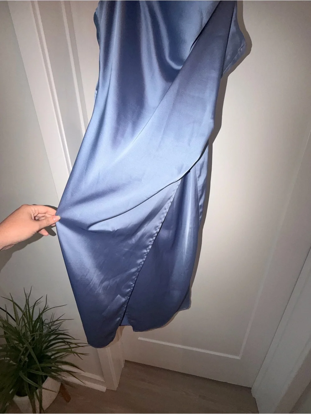 Cowl Neck Satin Midi Dress in Dusty Blue - Picture 2 of 5
